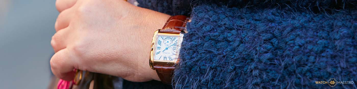 Cartier tank watch with leather strap