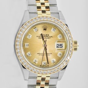 Rolex Lady-Datejust 28 Oystersteel And Yellow Gold Champagne Diamond Set Dial 279383RBR