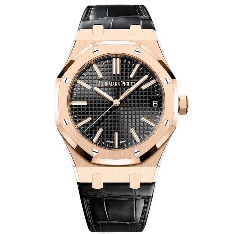 Audemars Piguet Royal Oak Rose Gold Black Dial with Leather Strap