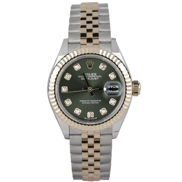 Rolex Datejust Ladies Green Diamond Rose Gold Fluted (1)