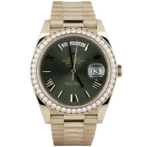 Rolex Day Date 40 Green Rose Gold Diamond Bezel (1)