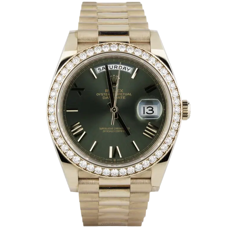 Rolex Day Date 40 Green Rose Gold Diamond Bezel (1)