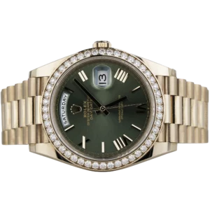 Rolex Day Date 40 Green Rose Gold Diamond Bezel (2)