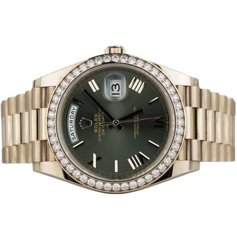Rolex Day Date 40 Green Rose Gold Diamond Bezel (2)