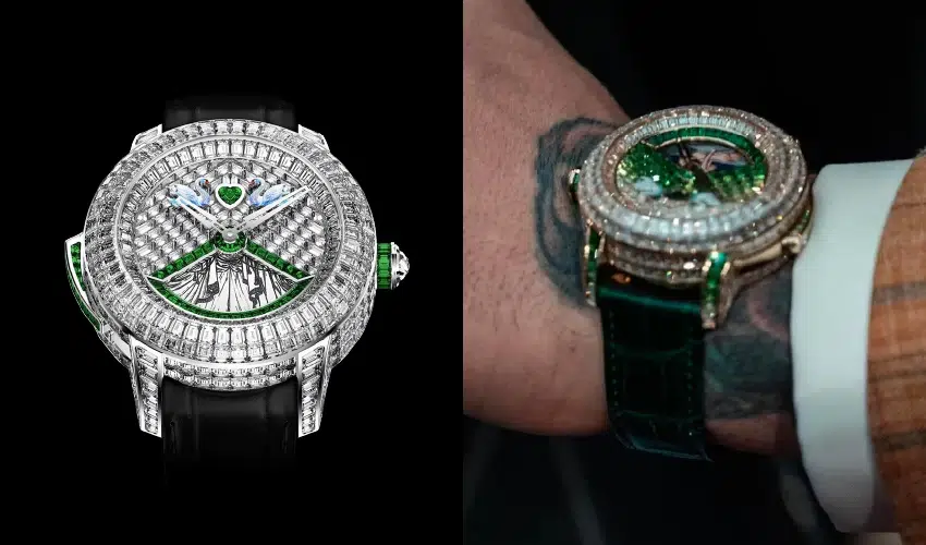 Conor McGregor wearing the $2.3 million Jacob and Co Rasputin Tourbillon diamond watch.