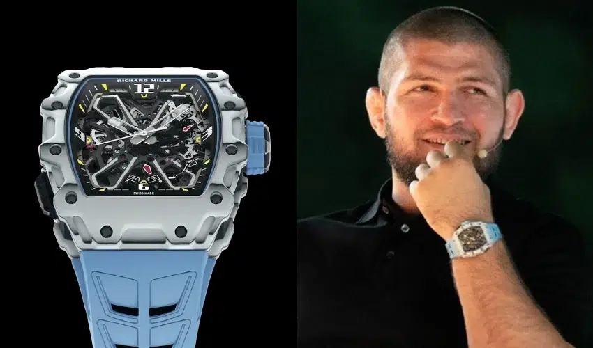 UFC legend Khabib Nurmagomedov wearing his favorite Richard Mille RM 35-03 Rafael Nadal luxury watch.
