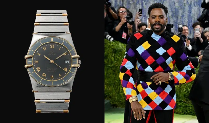 Colman Domingo wearing a vintage 1982 Omega Constellation Manhattan watch at the gala.
