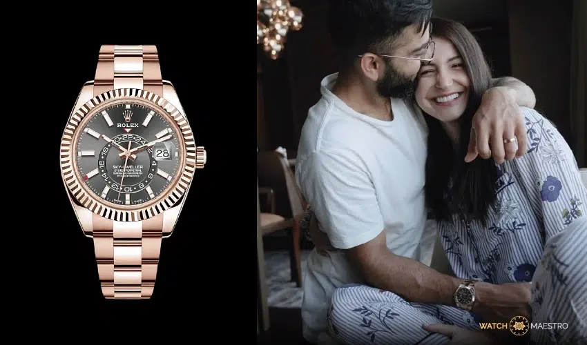 Rolex Sky-Dweller Everose Gold photographed on the wrist of Virat Kohli