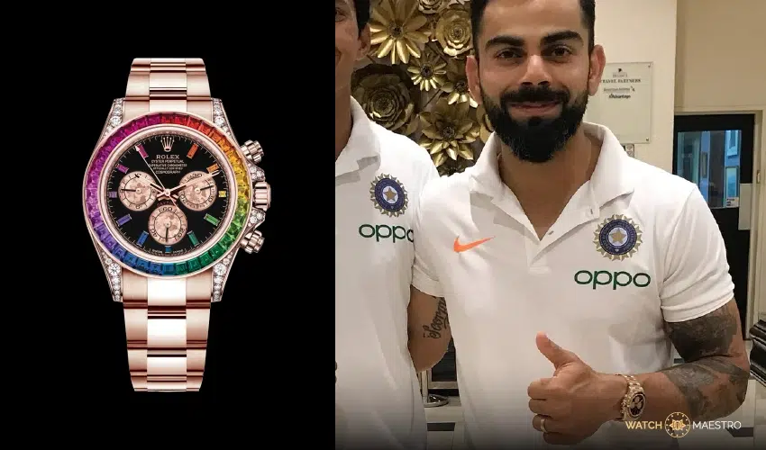 Kohli photographed wearing Rolex Cosmograph Daytona Rainbow