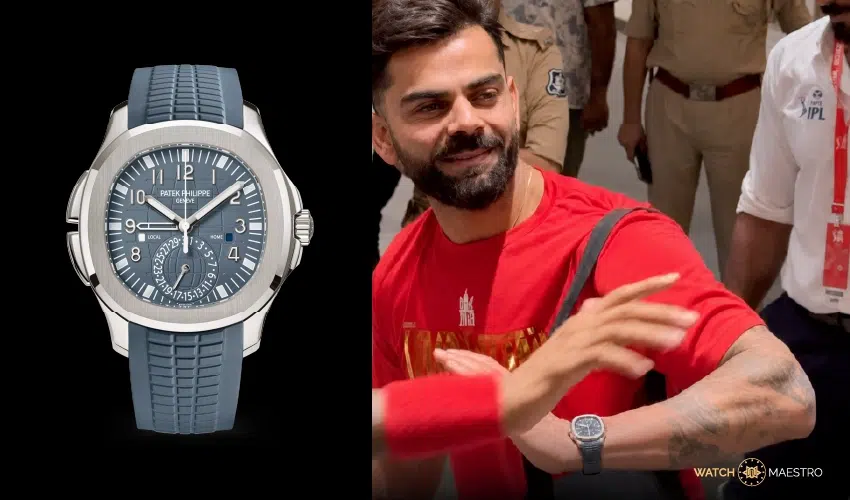 Virat's showcasing his Patek Philippe Aquanaut Travel Time White Gold