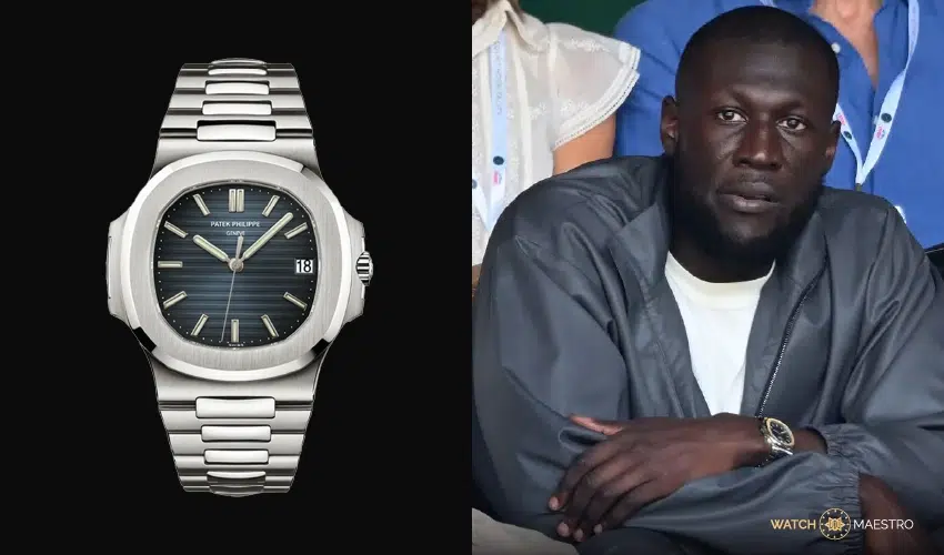 Stormzy at Wimbledon 2026 photographed wearing Patek Philippe Nautilus