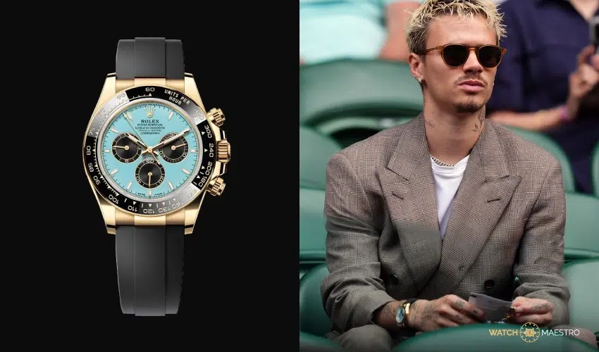 Romeo Beckham's turquoise-dial yellow-gold Daytona