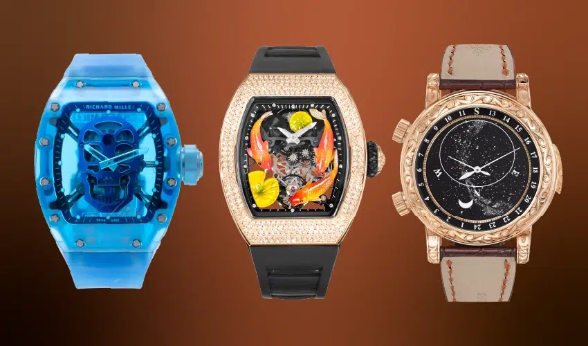Anant Ambani Richard Mille RM 52-04 Skull Blue Sapphire, Richard Mille RMS-10 Tourbillon Koi Fish, and Patek Philippe Sky Moon Tourbillon