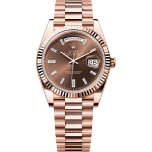 Rolex Day-Date 40 Rose Gold Chocolate Baguette Dial