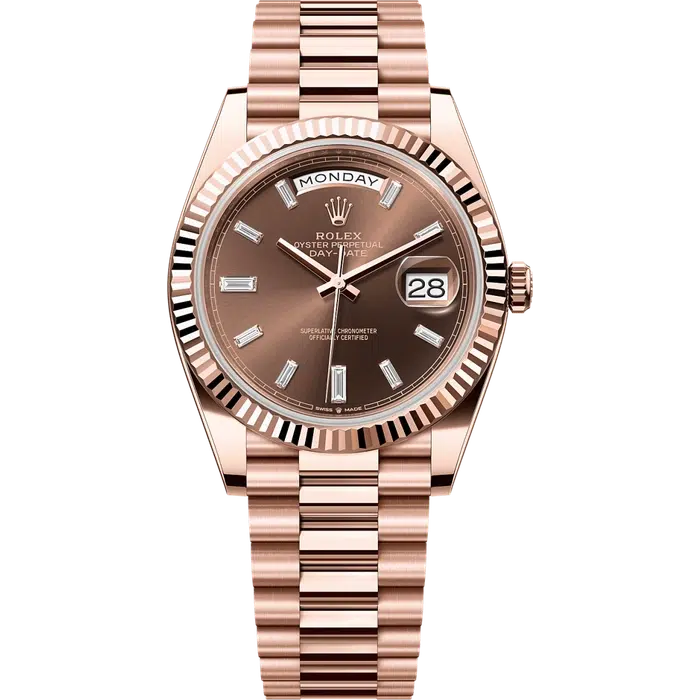 Rolex Day-Date 40 Rose Gold Chocolate Baguette Dial